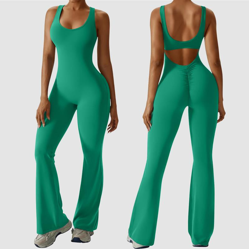 OYV Women Workout Scrunch Flare Jumpsuits Sexy Backless Butt Lift Gym Yoga Jumpsuits