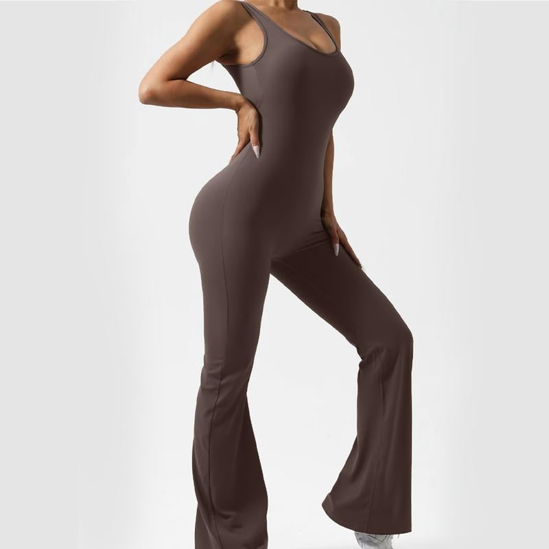 OYV Women Workout Scrunch Flare Jumpsuits Sexy Backless Butt Lift Gym Yoga Jumpsuits