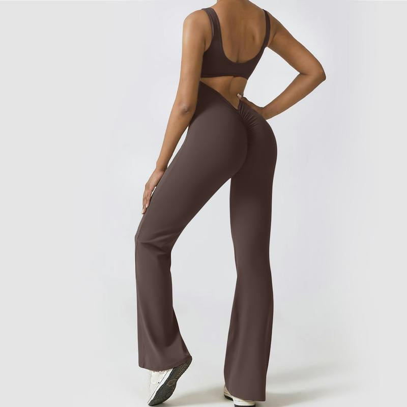 OYV Women Workout Scrunch Flare Jumpsuits Sexy Backless Butt Lift Gym Yoga Jumpsuits