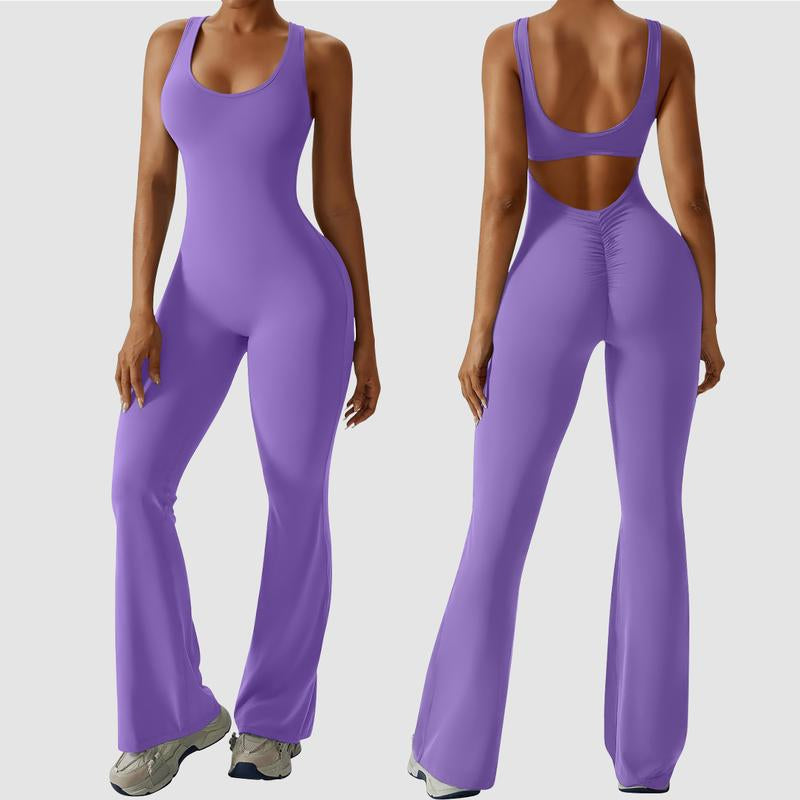 OYV Women Workout Scrunch Flare Jumpsuits Sexy Backless Butt Lift Gym Yoga Jumpsuits