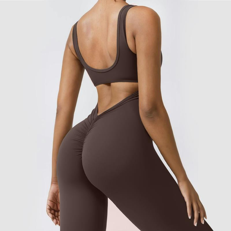 OYV Women Workout Scrunch Flare Jumpsuits Sexy Backless Butt Lift Gym Yoga Jumpsuits