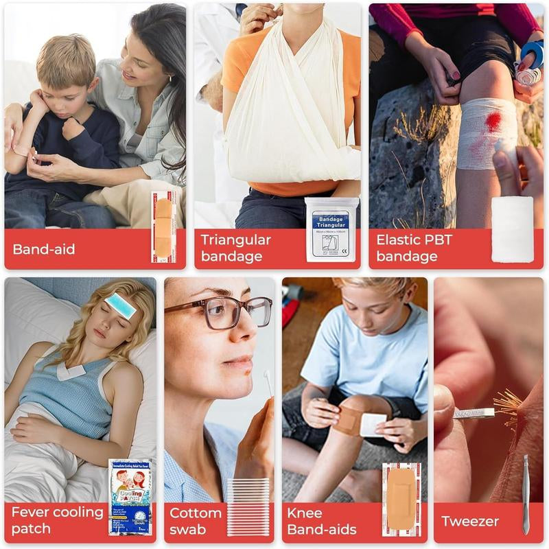 120-Piece First Aid Kit for Travel,Car & Emergency Survival - Compact Waterproof Medical Supplies with Trauma Bandages,Burn Gel & Fever Cooling Patch | Portable for Camping,Hiking,Sports(Red)
