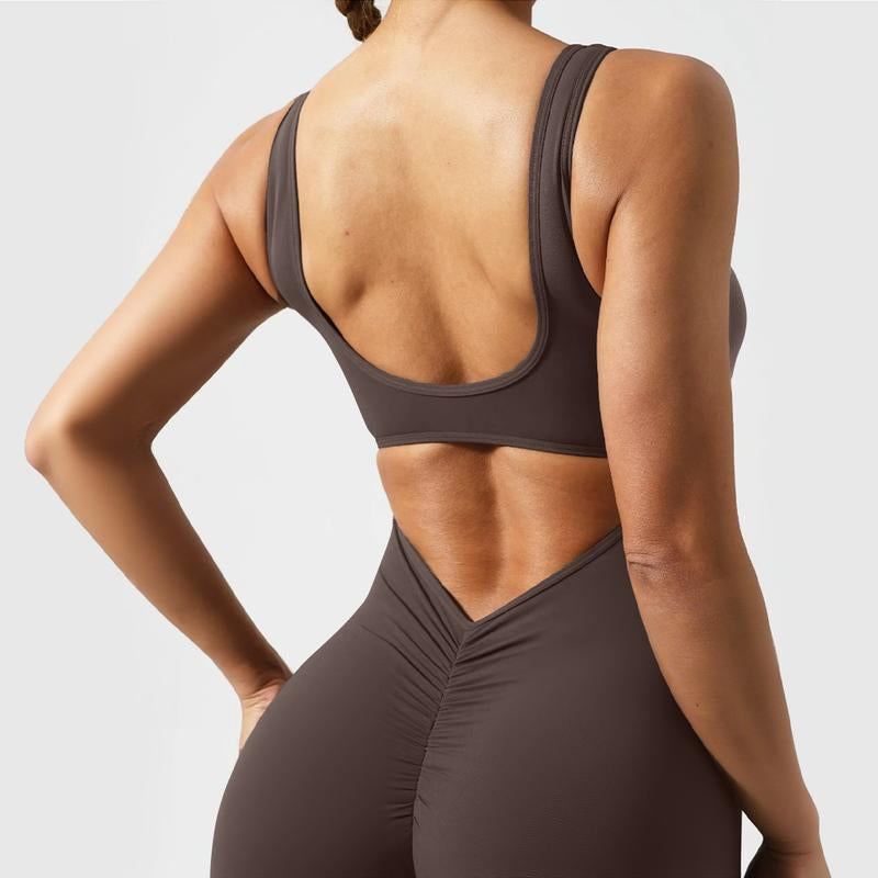 OYV Women Workout Scrunch Flare Jumpsuits Sexy Backless Butt Lift Gym Yoga Jumpsuits