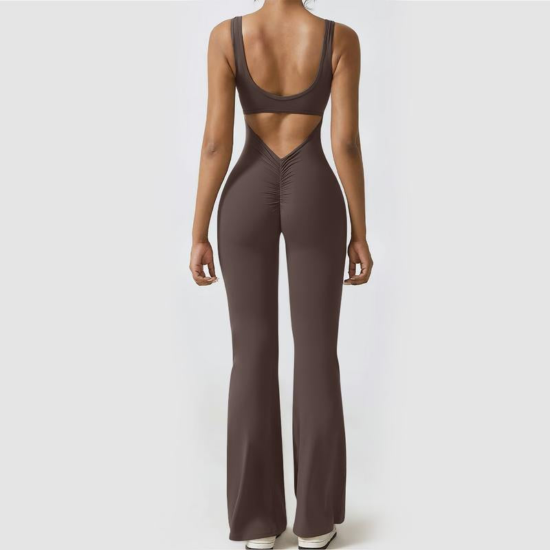 OYV Women Workout Scrunch Flare Jumpsuits Sexy Backless Butt Lift Gym Yoga Jumpsuits