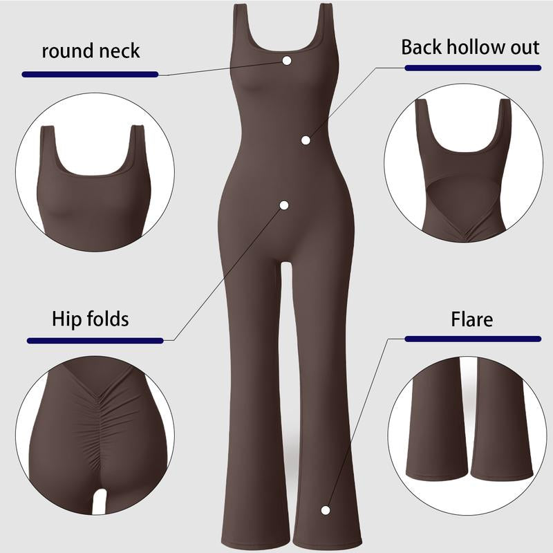 OYV Women Workout Scrunch Flare Jumpsuits Sexy Backless Butt Lift Gym Yoga Jumpsuits